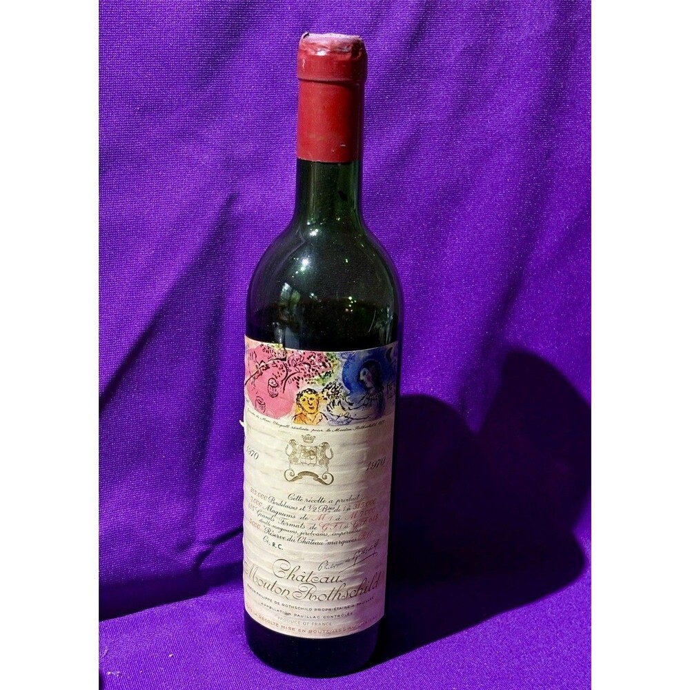 1970 Chateau Mouton Rothschild Empty Wine Bottle Marc Chagall Art Label